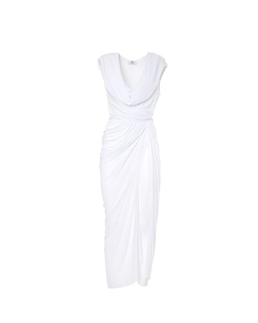 Brenda Agradi White Sleeveless Hooded Long Evening Dress