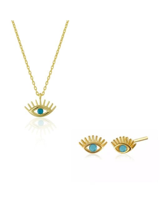 Spero London Metallic Eye Evil Eye Sterling Necklace & Earring Set