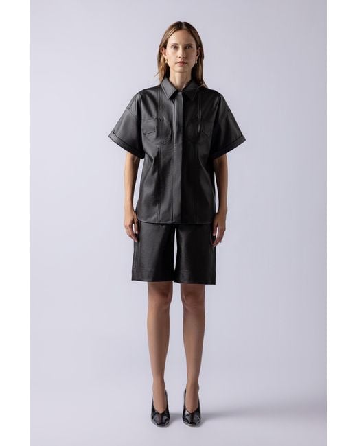 Lendrop Studios Black Mei Short Sleeve Leather Shirt