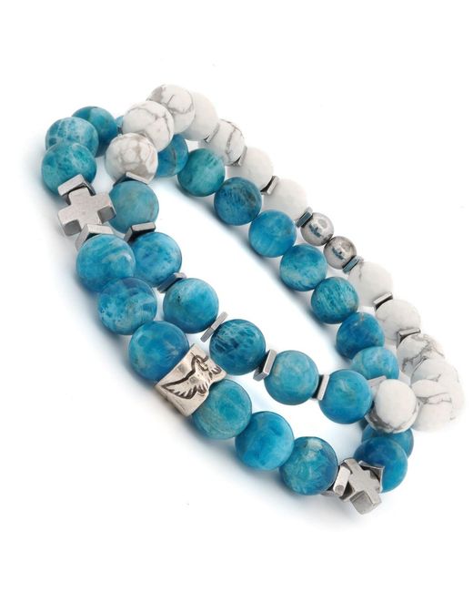 Ebru Jewelry Blue Freedom Spirit Apatite & Howlite Bracelet Set for men