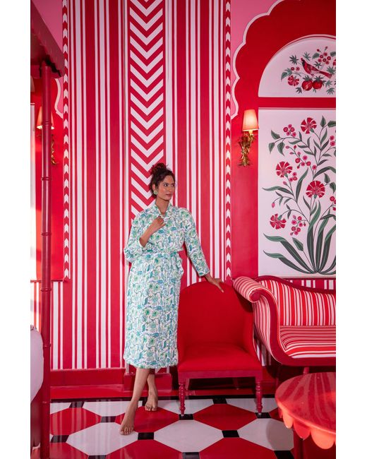 NoLoGo-chic Green Luxury Quilted Hand Block Printed Robe