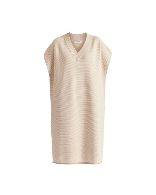 Paisie Natural Neutrals V-Neck Sleeveless Ribbed Jumper Dress