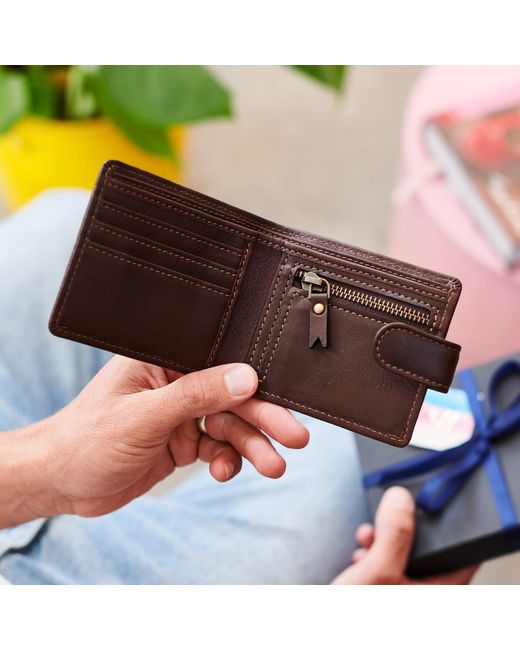 VIDA VIDA Brown Luxury Leather Zip Section Coin Wallet for men