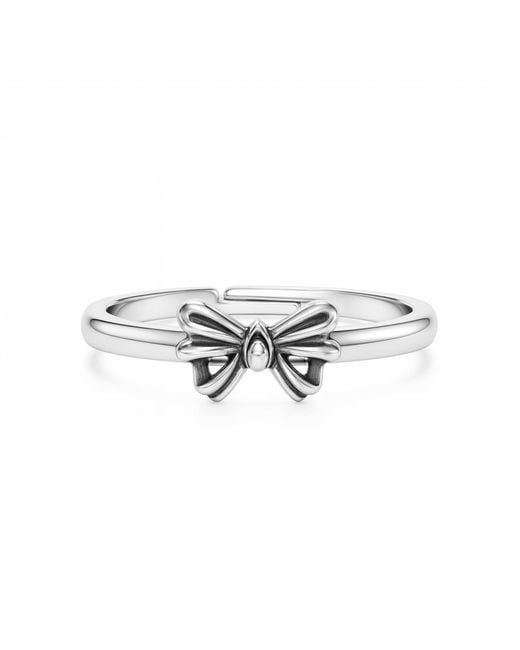 Unaloe Metallic Sterling Bow Ring – Romantic Adjustable Feminine Ring For