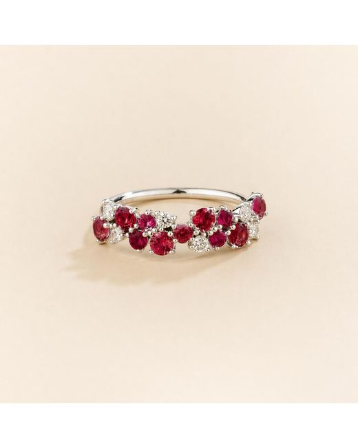 Juvetti Red Starry Ruby & Diamond Cluster Ring