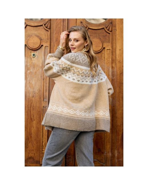 Saachi Brown Fair Isle Neutral Cardigan Sweater