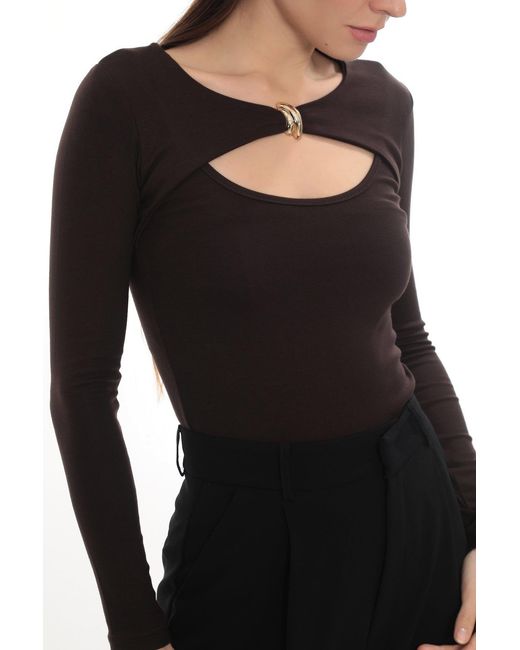 Monlicia Black Detail Cutout Long Sleeve Stretch Mila Top