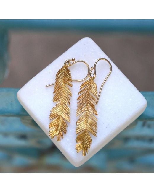 Mother Nature Jewelry Metallic Acacia Leaf Earrings, Handmade Dangles