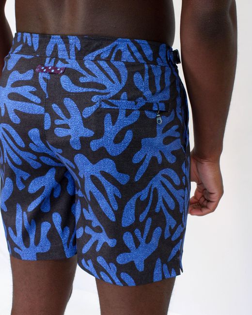 Lords of Harlech Blue Pool Loop Coral Canvas Swim Short for men
