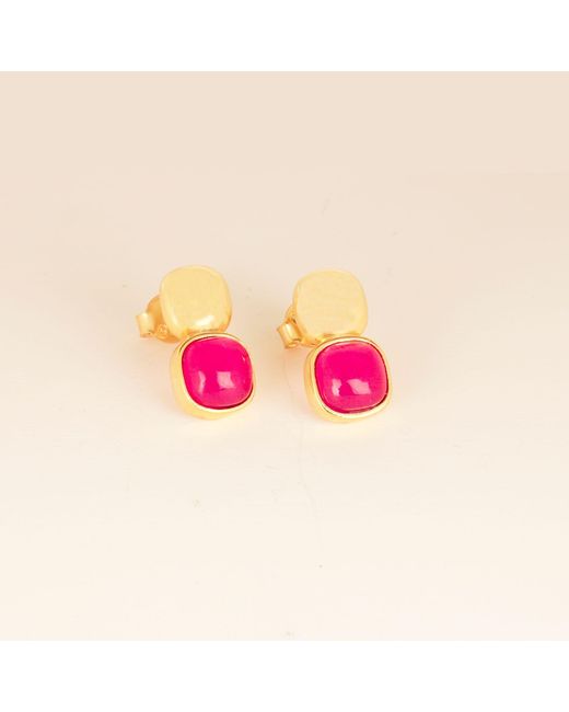 Lila Rasa Pink Glossy & Dazzling Ruby Crystal Stud