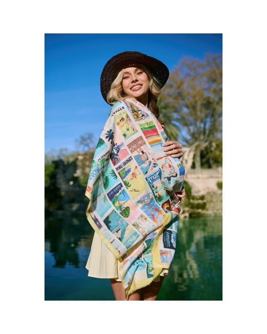 Saachi Blue Vintage Postcard Scarf