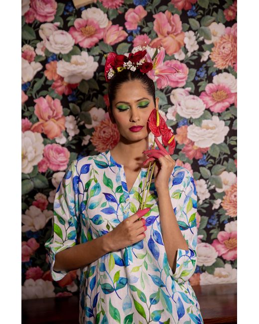 NoLoGo-chic Blue Sea Crest Print Tunic Classic Dress Linen