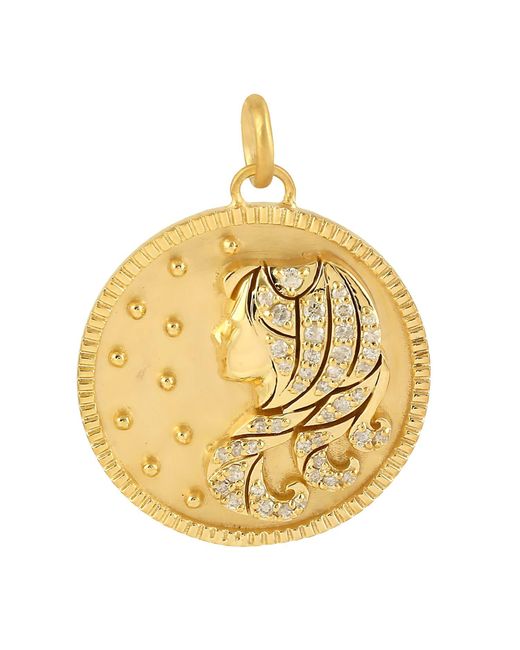 Artisan Metallic Yellow Gold Virgo Sing Zodiac Pendant Diamond