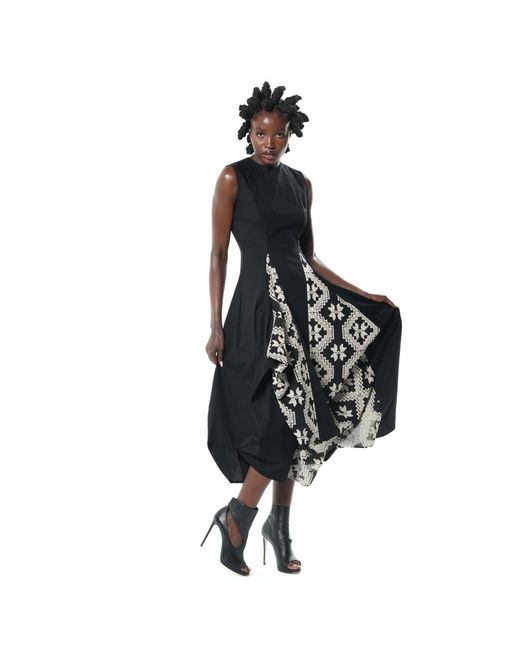 Metamorph Black Sleeveless Dress With Embroidered Details