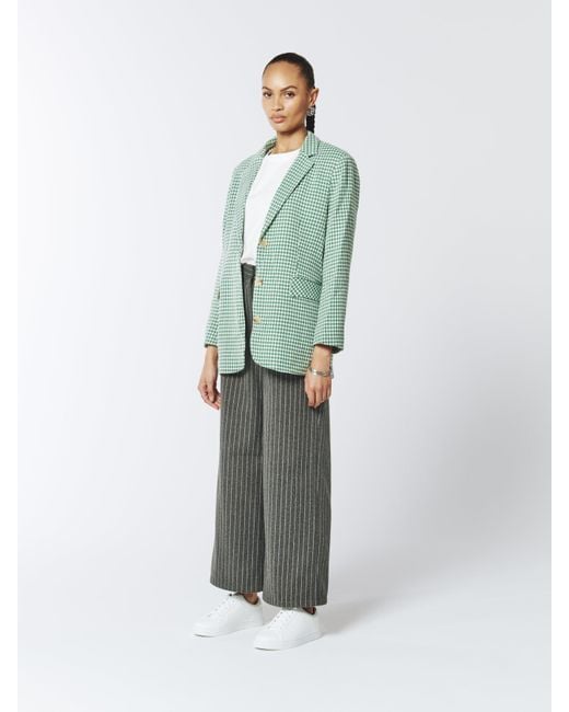 Sour Figs Green Single Breasted Checked Tweed Blazer
