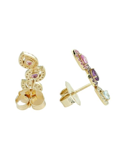 Artisan Metallic 14K Sapphire, Amethyst & Topaz Stud Earrings