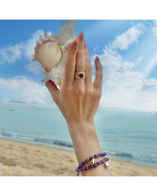 Farra White Amethyst Stone Platinum Plated Brass Adjustable Ring