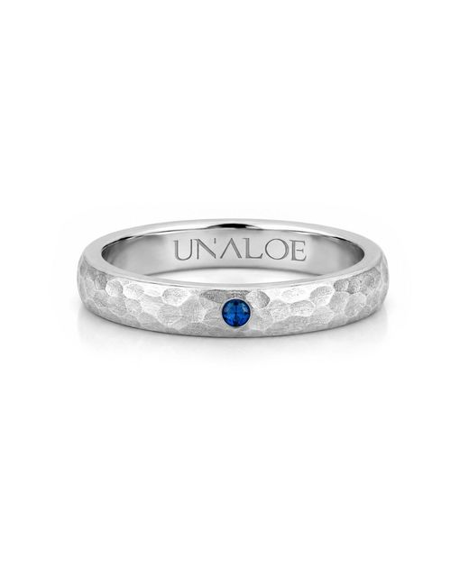 Unaloe Metallic Hammered Sterling Band Ring With Sapphire