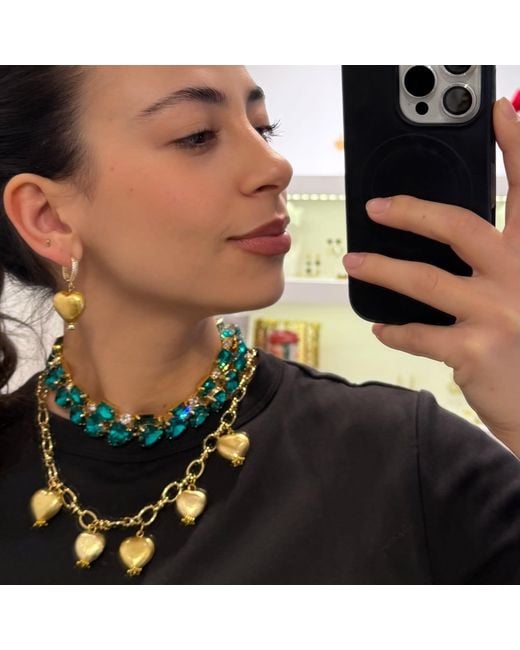 Achala Handcrafted Green Bright Emarald Crystal Heart Shaped Necklace