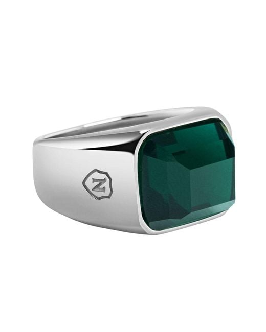 Nialaya Green Zircon Signet Ring for men