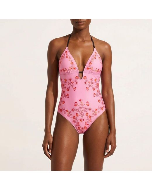 Jessie Zhao New York Pink Wild Garden Reversible One Piece Swimsuit