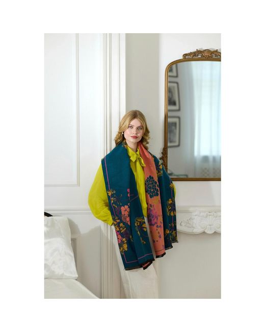 Saachi Blue Two Tone Floral Reversible Scarf