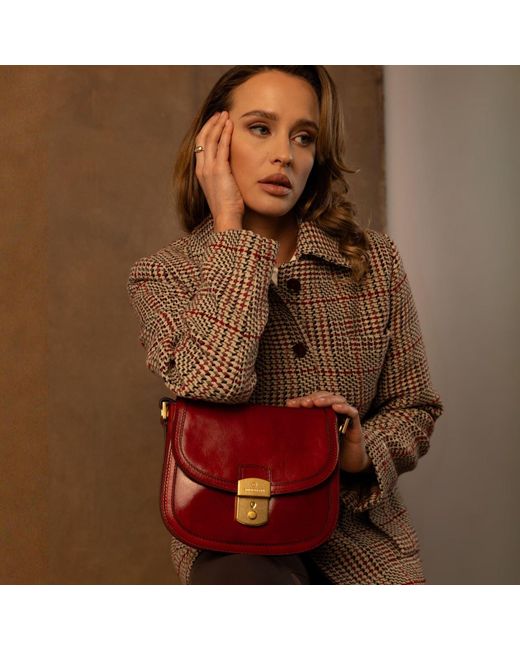 Time Resistance Red Leather Saddle Bag