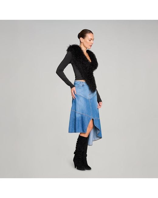 Love and Nostalgia Blue Little Wildflower Denim Midi Skirt