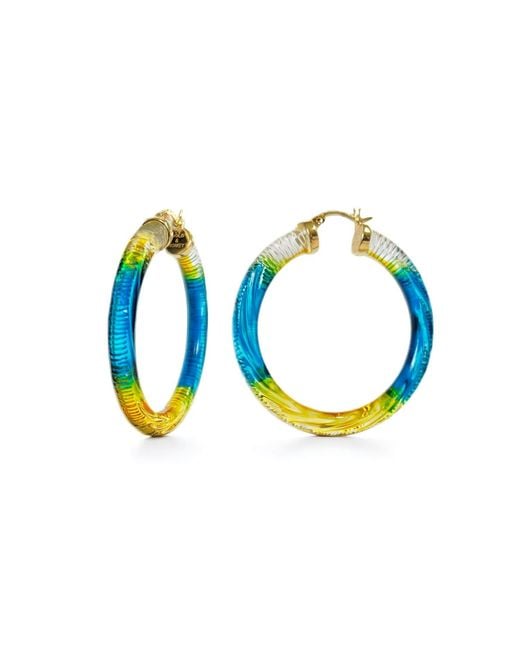 Gold & Honey Blue Ombre Painted Instyle Lucite Hoop Earrings