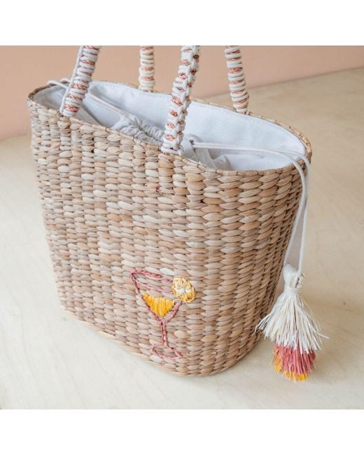 LIKHÂ Orange Neutrals Handwoven Seagrass Cocktail Tote Bag With Tassels