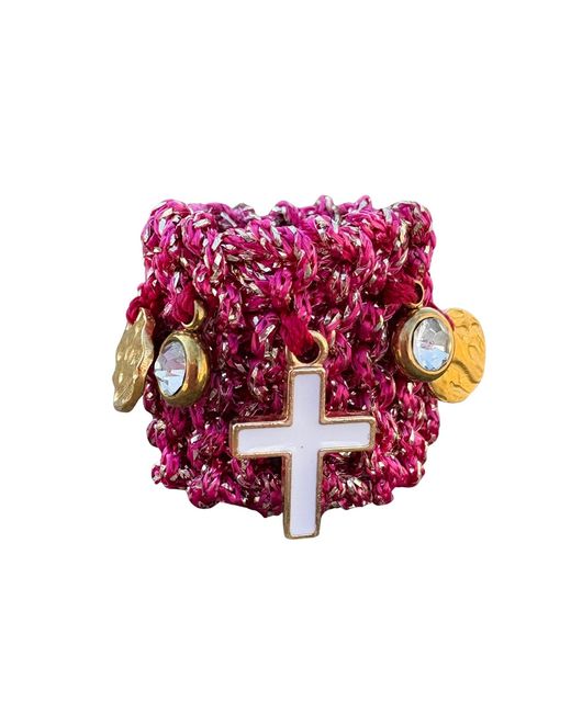 Hilo De Mar Red Fuchsia And Handknitted Ring