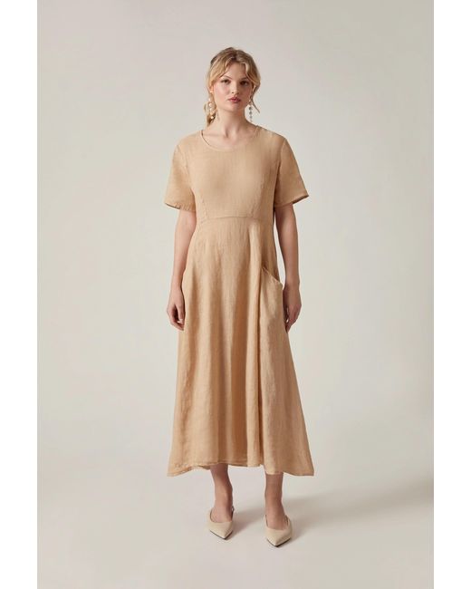 James Lakeland Natural Neutrals Sand Linen Midi Dress