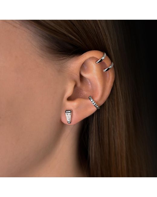 SALLY SKOUFIS Metallic Shield Earrings With Natural Diamond & Made Cz Diamond Stimulant