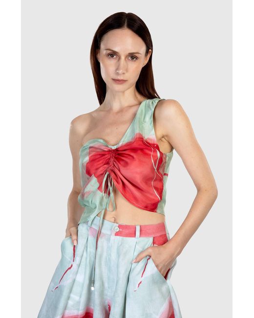 Shinaraa Green One Shoulder Adjustable Midriff Top