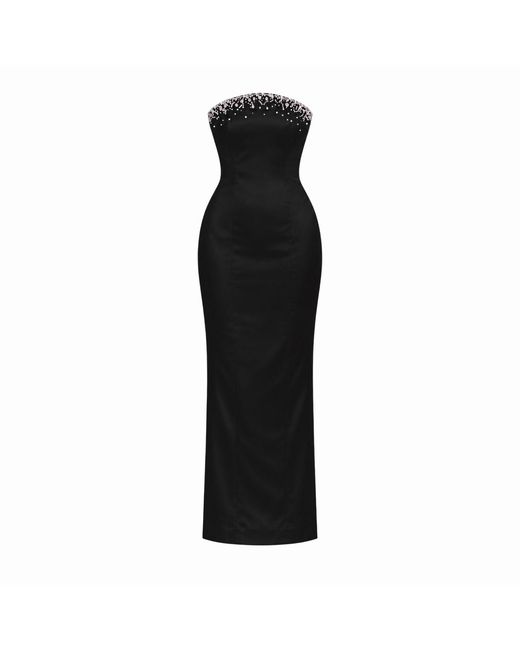 Gushka Black Solenne Crystal-Embellished Strapless Maxi Dress