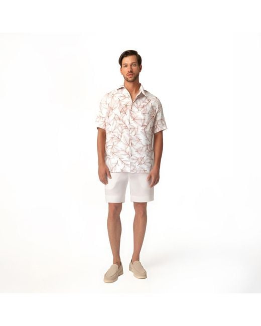 Haris Cotton White Printed Linen Byron Shirt Copper Fern for men
