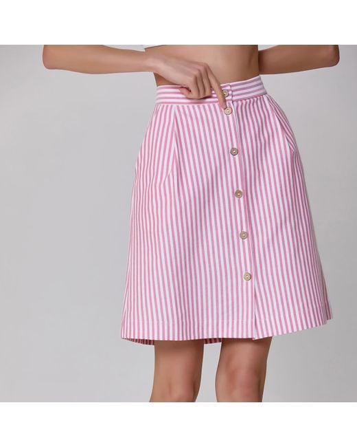 Smart and Joy Pink Striped Short Skirt Buttoned