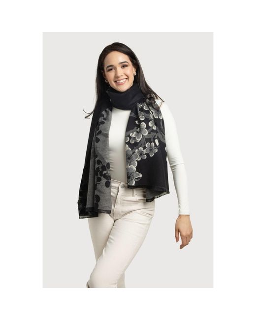 Saachi Black Two Color Floral Reversible Scarf