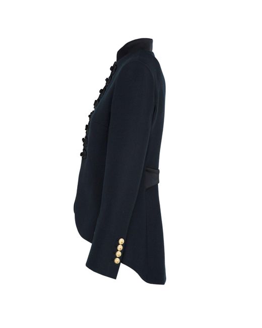 The Extreme Collection Blue Embroidered Fitted Cotton And Linen Blazer With Mao Collar Jasper
