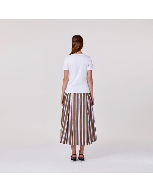 Smart and Joy Green Striped Midi Skirt With Cotton Lining
