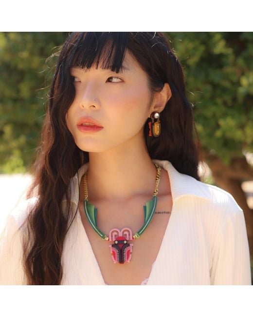 Gissa Bicalho Green Handmade Acrylic Necklace Scarab