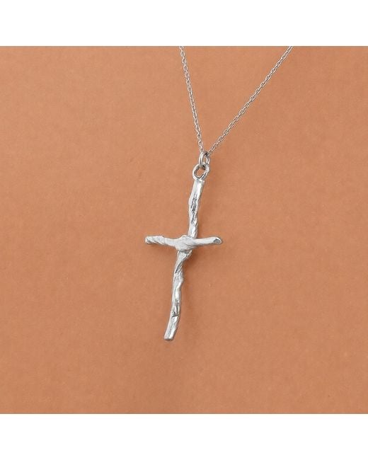 Mother Nature Jewelry Metallic Cross Necklace, Handmade Tree Branch Pendant
