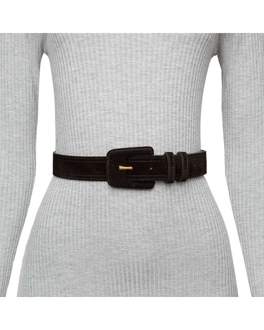 BeltBe Black Suede Rectangle Buckle Belt