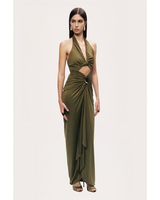 Nocturne Green Neutrals Cut-Out Halter Maxi Dress