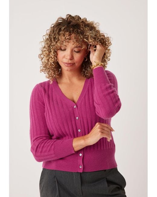 Loop Cashmere Pink Cashmere Wide Rib Cardigan