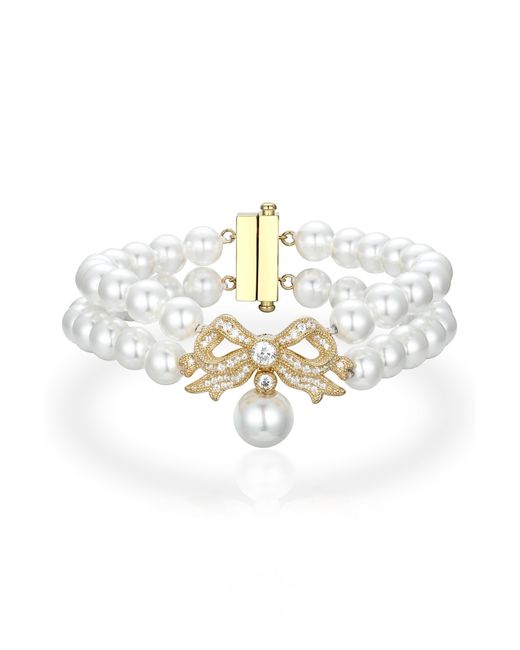 Santinni White Sissi Double Strand Pearl Bracelet With Bow