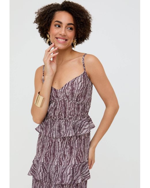 Raffya Brown Tangiers Tiered Line Print Maxi Dress