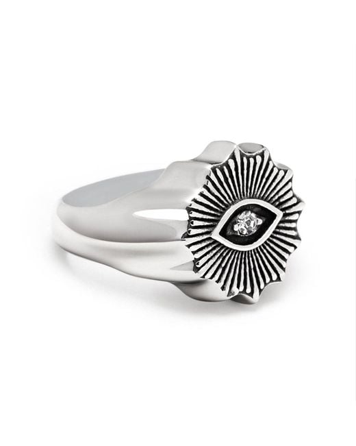Nialaya Black Vintage Evil Eye Ring With Clear Crystal for men