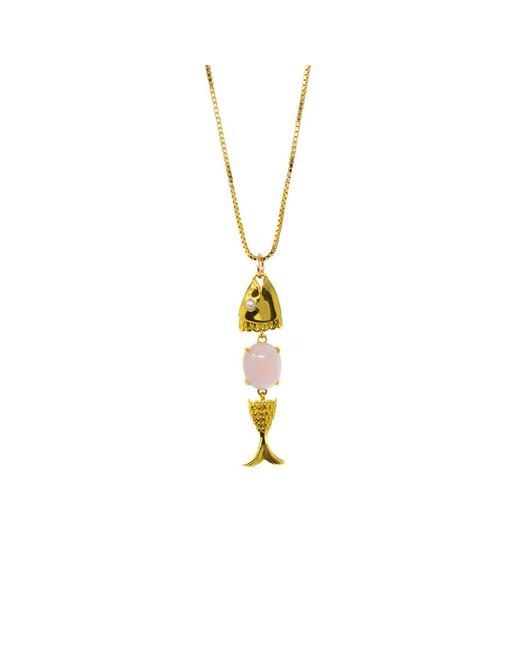 NASI SILVER Metallic Swimming Fish Neshama Pendant- Rose Quartz