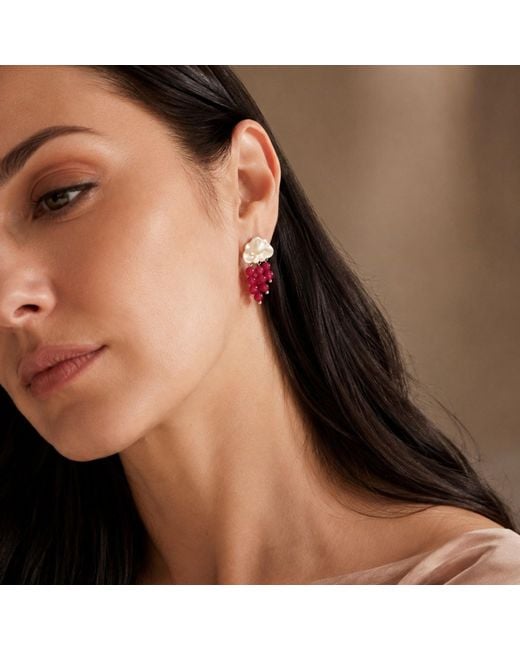 Way to Chic Red Cloud Stud Earrings With Agate Beads